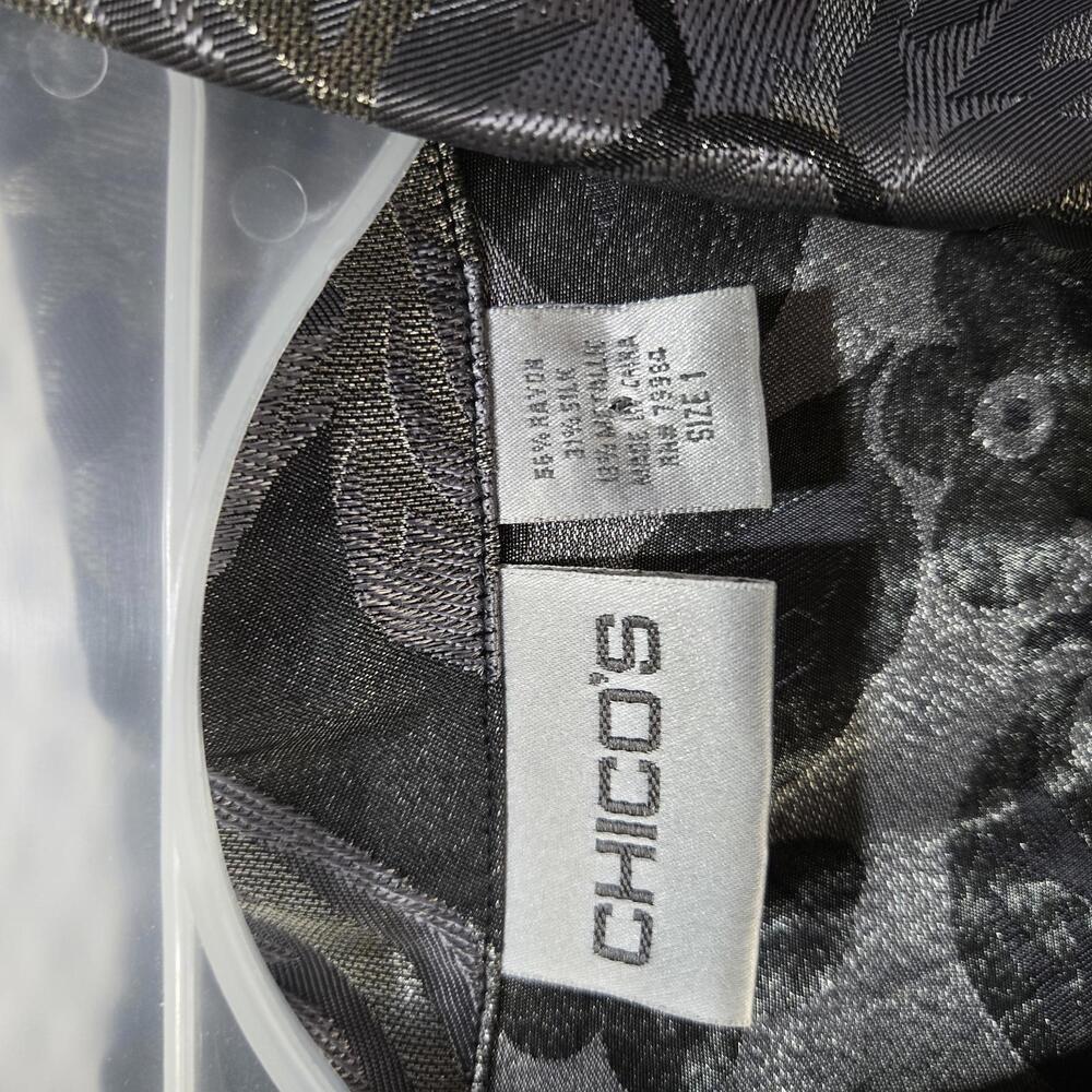 Chico's Metallic Floral Silk Blend Jacquard Jacket Size 1 Silver Black Evening - Picture 4 of 7